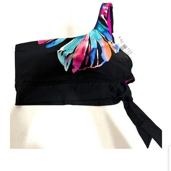 La Blanca NWT Sz 18W Black Multi  One Shoulder Swimsuit Top - Picture 4 of 8